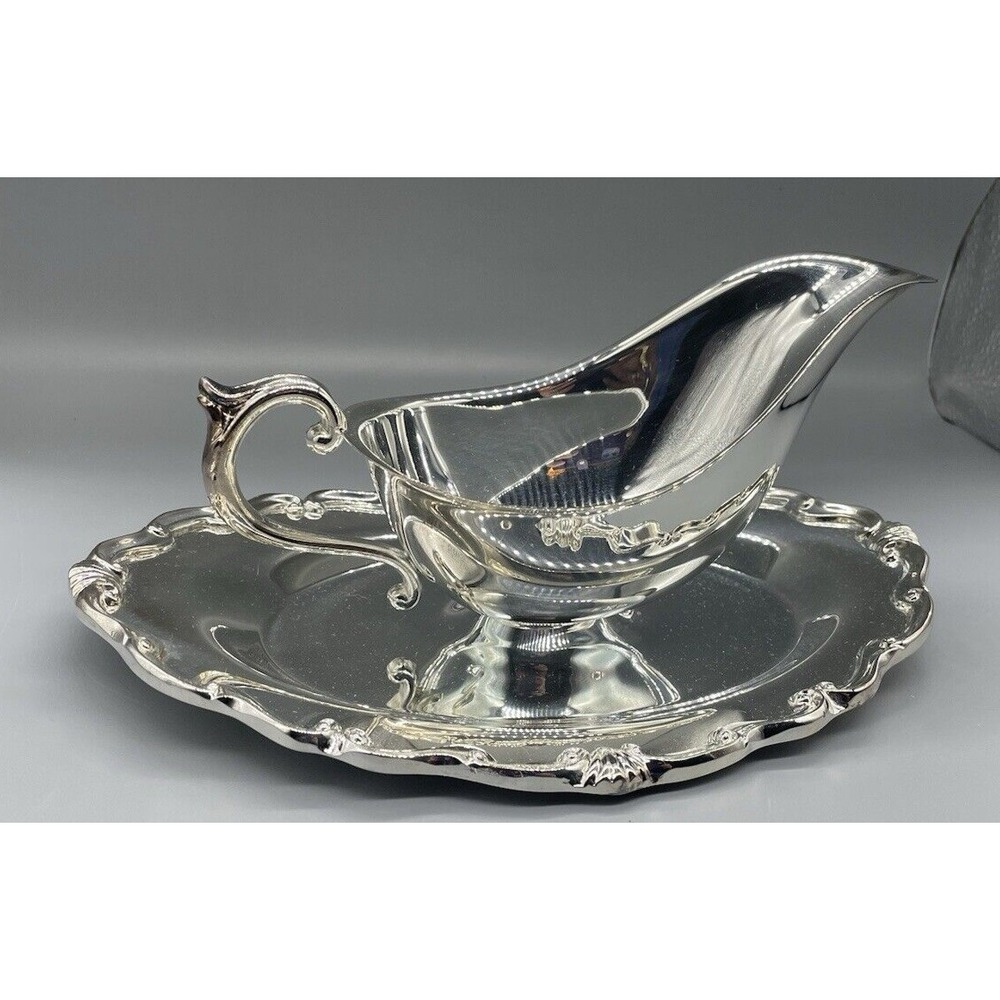 Vintage F B Rodgers Plated Gravy Boat with Attached Underplate Georgetown